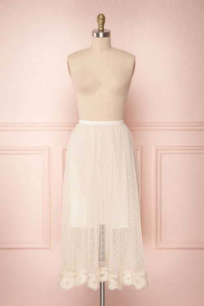 Mihiroa Cream Pleated Mesh Polka Dot Skirt | Boutique 1861 1