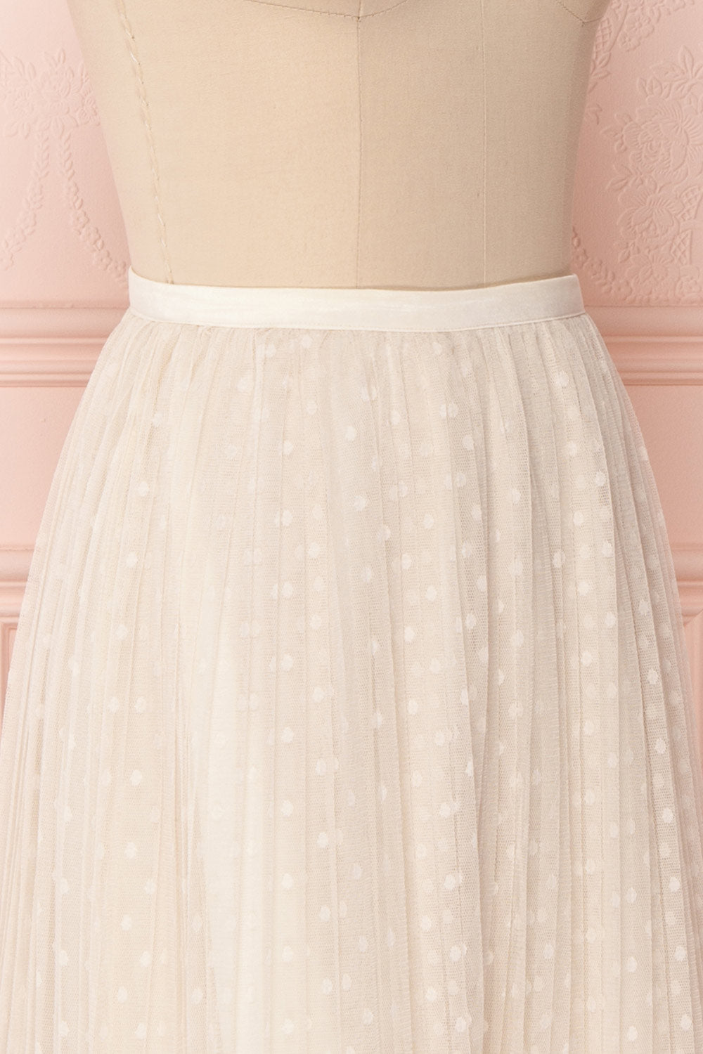 Mihiroa Cream Pleated Mesh Polka Dot Skirt | Boutique 1861 5