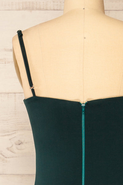 Miira Green Fitted Midi Dress w/ Sweetheart Neckline | La petite garçonne back close-up