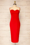 Miira Red Fitted Midi Dress w/ Sweetheart Neckline | La petite garçonne front view