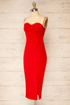 Miira Red Fitted Midi Dress w/ Sweetheart Neckline | La petite garçonne side view