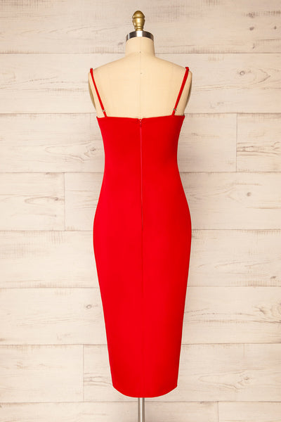 Miira Red Fitted Midi Dress w/ Sweetheart Neckline | La petite garçonne back view