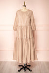 Mikki Beige Wide Layered Long Sleeve Dress | Boutique 1861 front view