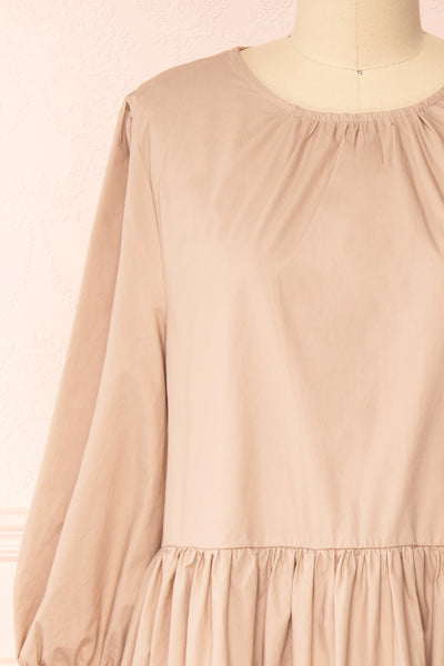 Mikki Beige Wide Layered Long Sleeve Dress | Boutique 1861 front close-up