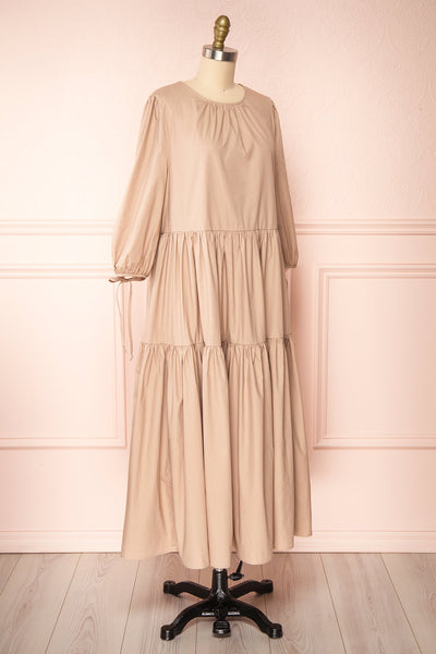 Mikki Beige Wide Layered Long Sleeve Dress | Boutique 1861 side view