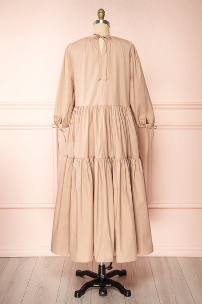 Mikki Beige Wide Layered Long Sleeve Dress | Boutique 1861 back view