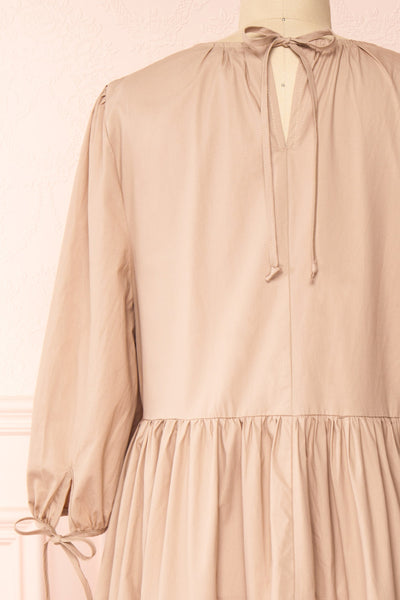 Mikki Beige Wide Layered Long Sleeve Dress | Boutique 1861 back close-up