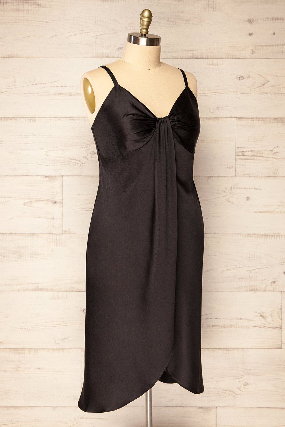 Mikoo Black Midi V-Neck Slip Dress | La petite garçonne side view