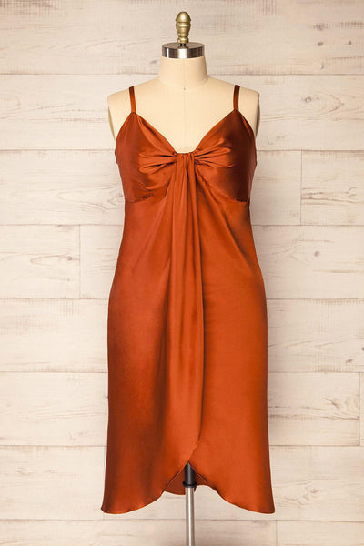 Mikoo Rust Plus Size Midi V-Neck Slip Dress | La petite garçonne