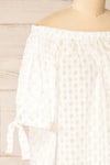Milakowo White Printed Off-Shoulder Blouse | La petite garçonne  side close-up