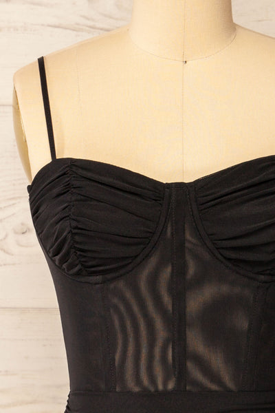 Milost Short Fitted Black Dress | La petite garçonne front close-up
