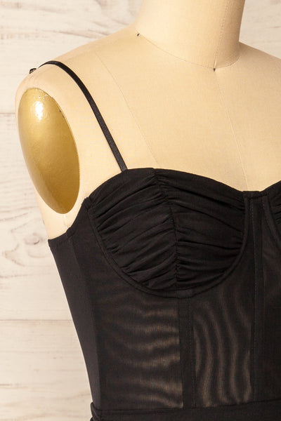 Milost Short Fitted Black Dress | La petite garçonne side close-up