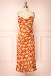 Mimallone Rust Cowl Neck Floral Midi Dress | Boutique 1861 front view
