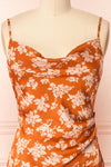 Mimallone Rust Cowl Neck Floral Midi Dress | Boutique 1861 front close-up