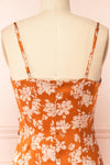 Mimallone Rust Cowl Neck Floral Midi Dress | Boutique 1861 back close-up