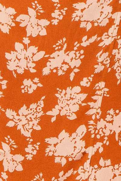 Mimallone Rust Cowl Neck Floral Midi Dress | Boutique 1861 fabric