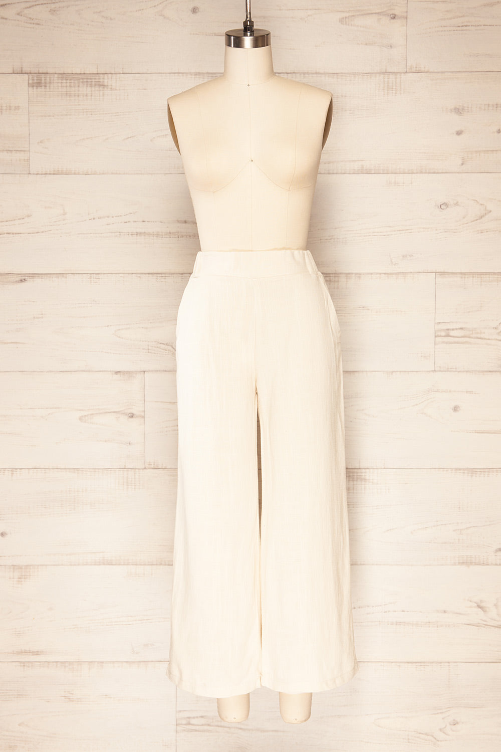 Mimy Beige High Waist Wide Leg 3/4 Pants | La petite garçonne front view 