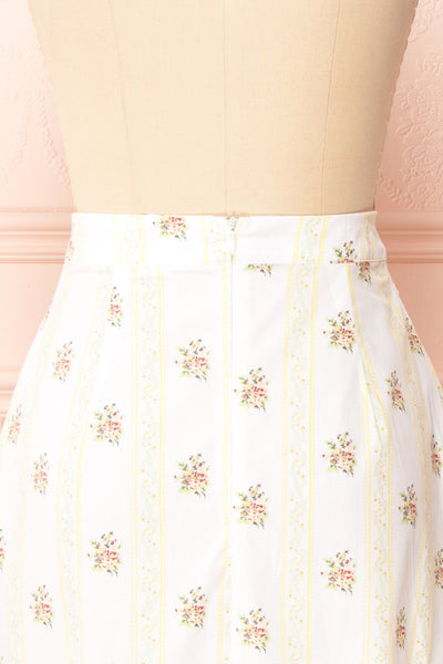 Minako White Floral High-Waisted Skirt | La petite garçonne back close-up