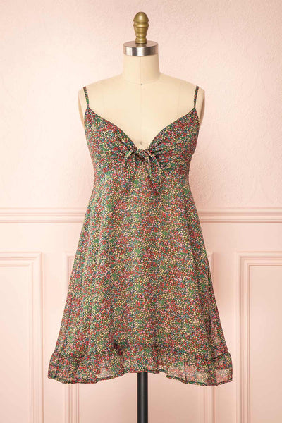 Mindy Short Ditsy Floral Dress w/ Front Tie | Boutique 1861 front view