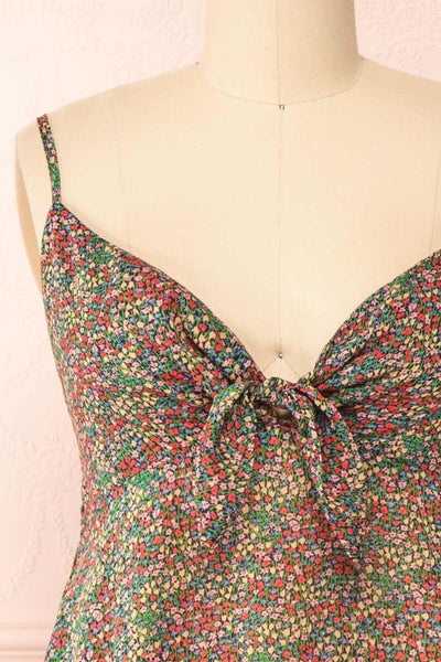 Mindy Short Ditsy Floral Dress w/ Front Tie | Boutique 1861 front close-up