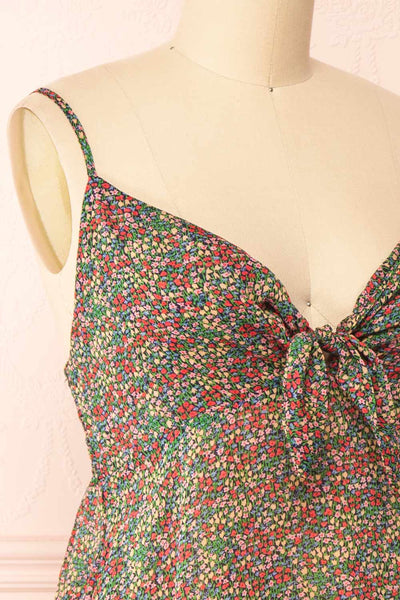 Mindy Short Ditsy Floral Dress w/ Front Tie | Boutique 1861 side close-up