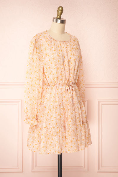 Minthe Pink Long Sleeve Floral Drawstring Dress | Boutique 1861 side view