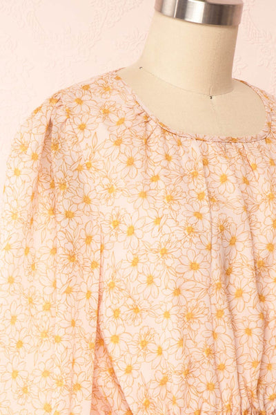 Minthe Pink Long Sleeve Floral Drawstring Dress | Boutique 1861  side close up