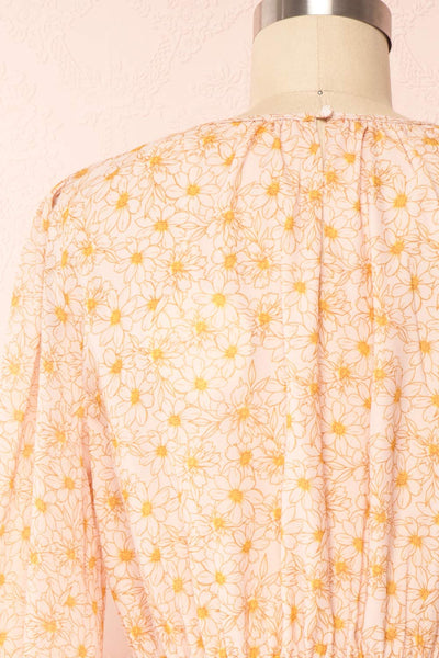 Minthe Pink Long Sleeve Floral Drawstring Dress | Boutique 1861  back close up