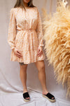 Minthe Pink Long Sleeve Floral Drawstring Dress | Boutique 1861 on model