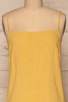 Mirandela Yellow Linen Midi Dress | La petite garçonne front close-up
