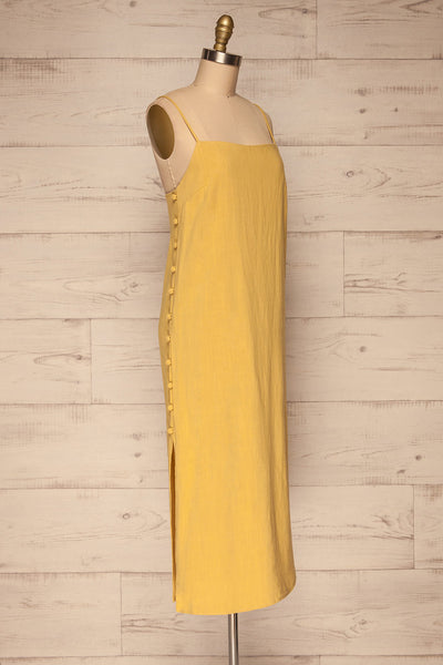 Mirandela Yellow Linen Midi Dress | La petite garçonne side view