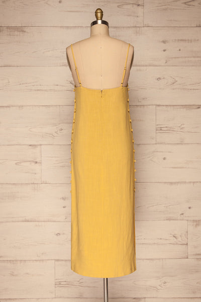 Mirandela Yellow Linen Midi Dress | La petite garçonne back view