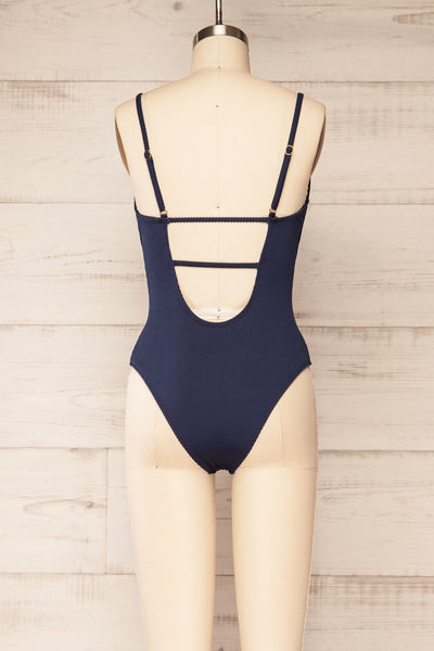 Mirjami Textured One-Piece Navy Swimsuit |back close up