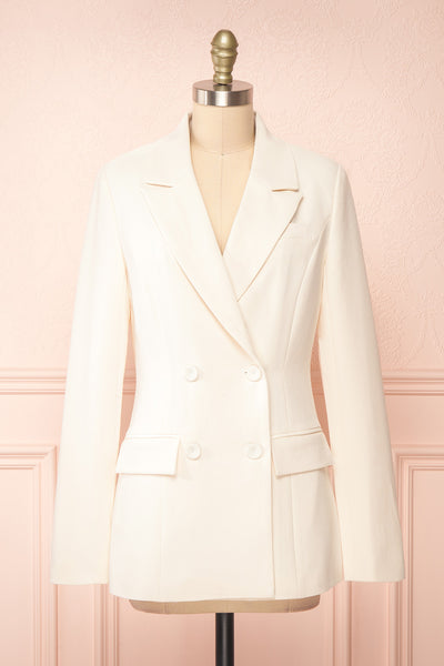 Mirkaa Ivory Double-Breasted Blazer | Boudoir 1861 front view