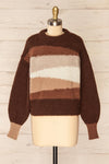 Mogilno Brown Asymetrical Striped Pattern Knit Sweater | La petite garçonne front view