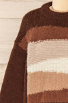Mogilno Brown Asymetrical Striped Pattern Knit Sweater | La petite garçonne front close-up