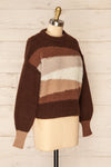 Mogilno Brown Asymetrical Striped Pattern Knit Sweater | La petite garçonne side view