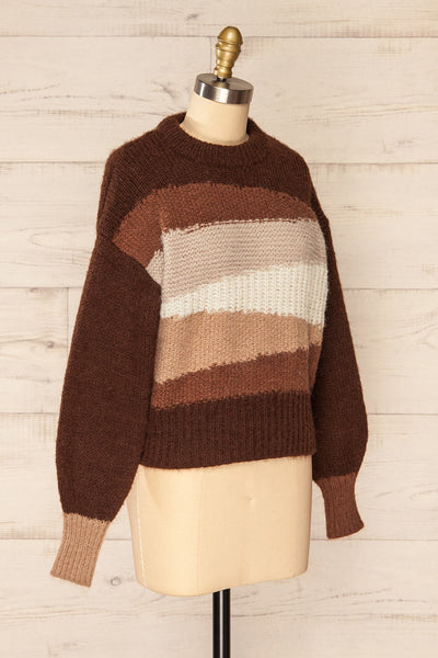 Mogilno Brown Asymetrical Striped Pattern Knit Sweater | La petite garçonne side view