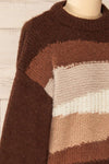 Mogilno Brown Asymetrical Striped Pattern Knit Sweater | La petite garçonne side close-up