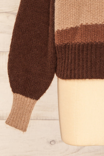 Mogilno Brown Asymetrical Striped Pattern Knit Sweater | La petite garçonne sleeve