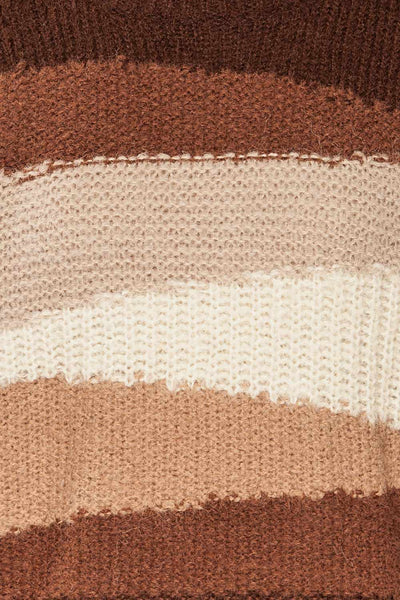 Mogilno Brown Asymetrical Striped Pattern Knit Sweater | La petite garçonne fabric