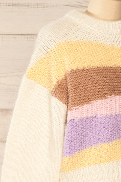 Mogilno Ivory Asymetrical Striped Pattern Knit Sweater | La petite garçonne side close-up