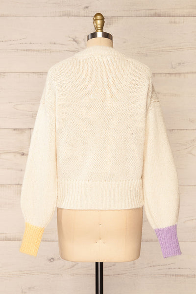 Mogilno Ivory Asymetrical Striped Pattern Knit Sweater | La petite garçonne back view