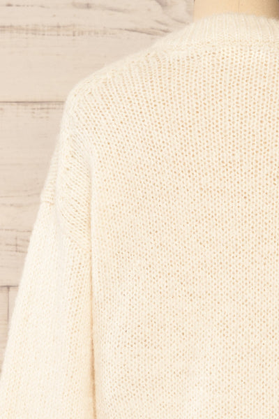 Mogilno Ivory Asymetrical Striped Pattern Knit Sweater | La petite garçonne back close-up