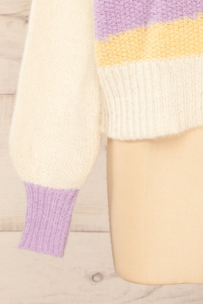 Mogilno Ivory Asymetrical Striped Pattern Knit Sweater | La petite garçonne sleeve