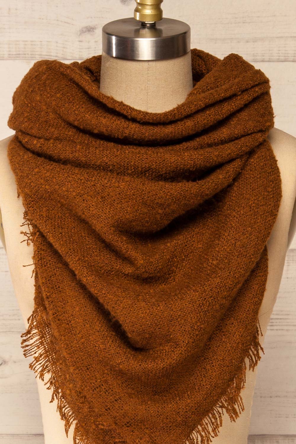 Mohaire Brown Soft Knit Scarf | La petite garçonne long close-up