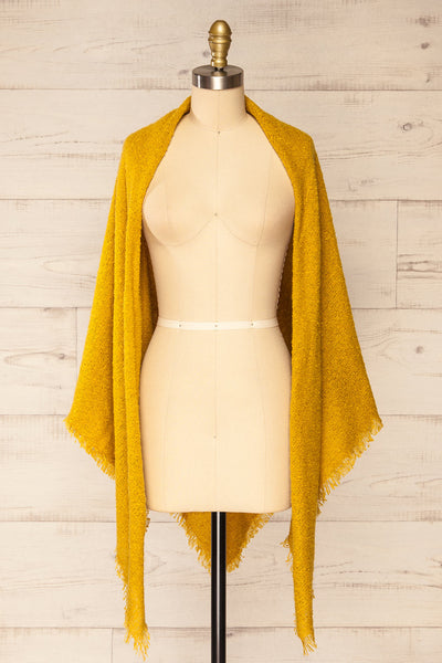 Mohaire Yellow Soft Knit Scarf | La petite garçonne shawl view