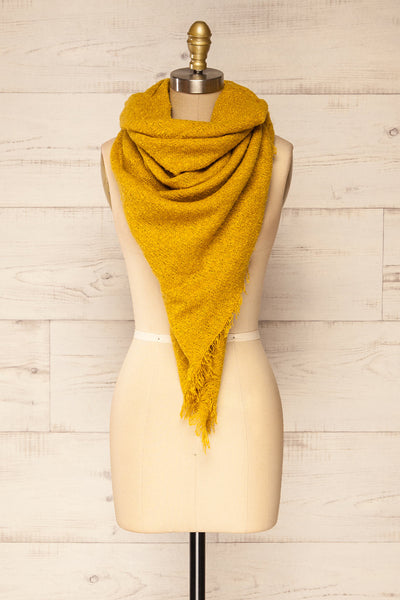 Mohaire Yellow Soft Knit Scarf | La petite garçonne triangle view