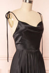 Moira Black Cowl Neck Satin Maxi Dress w/ High Slit | Boutique 1861 side close