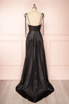Moira Black Cowl Neck Satin Maxi Dress w/ High Slit | Boutique 1861 back view